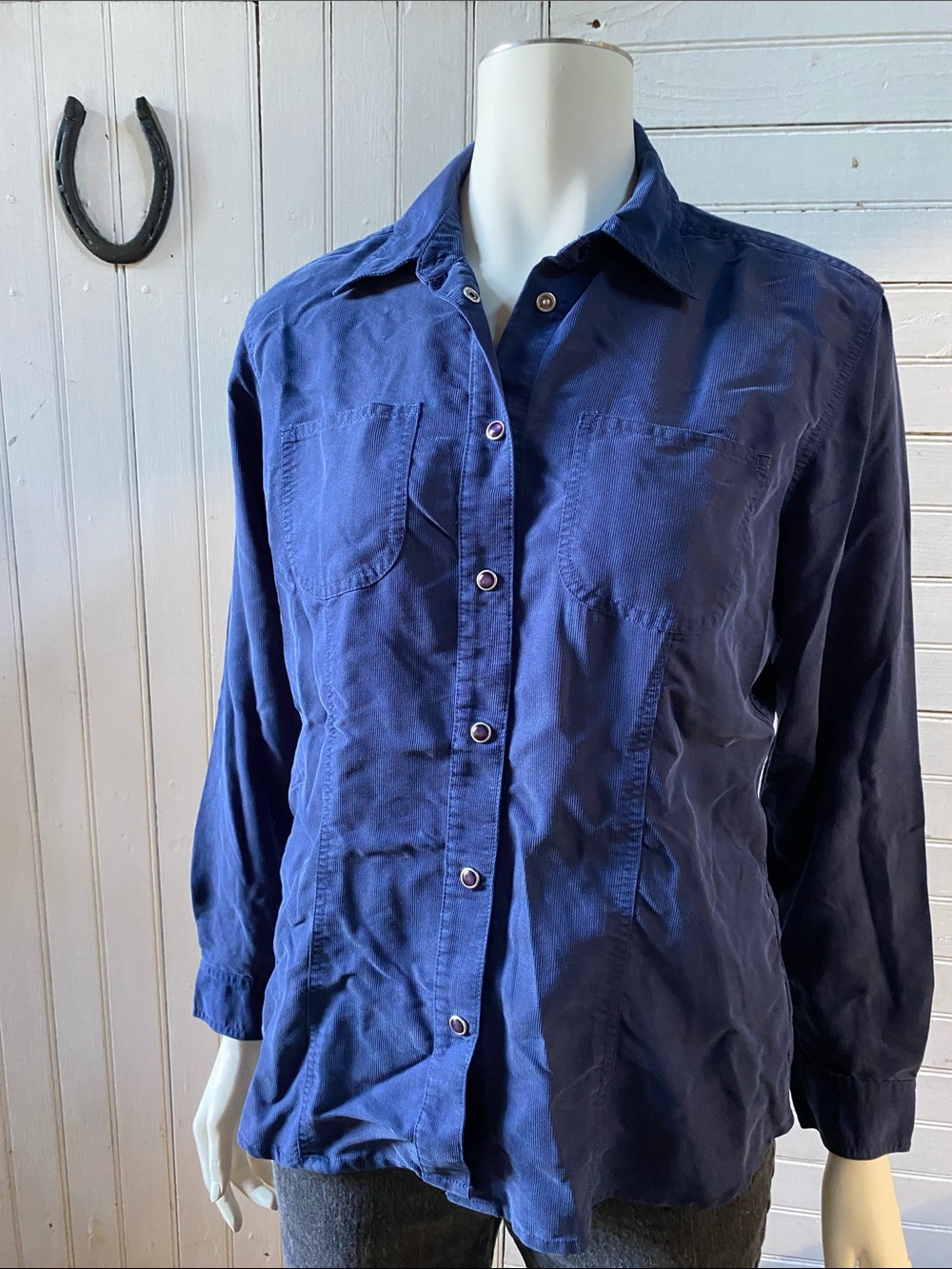 Liz Claiborne Navy Blue Corduroy Women's Button-Down Shirt